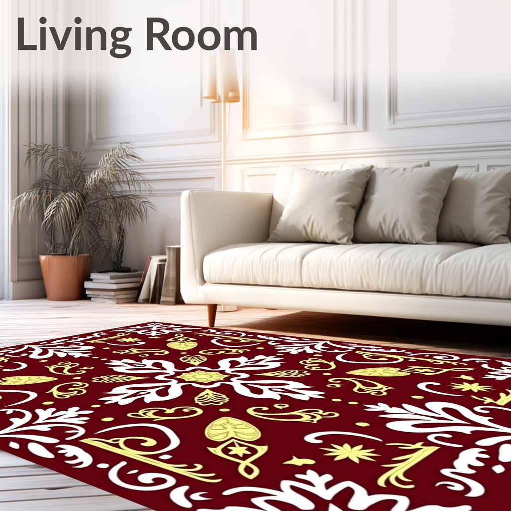 Deep Red Floral Medallion White Yellow Rug