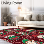Festive Elf Characters Burgundy Background Rug