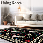 Festive Black Trumpet Music Notes Rug