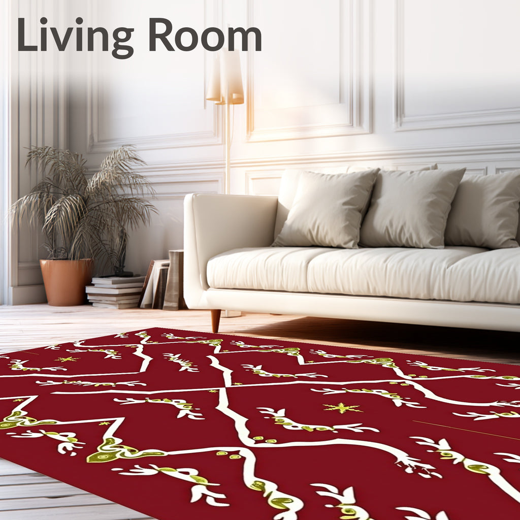 Crimson White Gold Festive Reindeer Rug