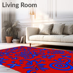 Crimson Red Blue Floral Swirl Rug