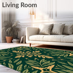 Emerald Green Golden Leaf Fretwork Rug