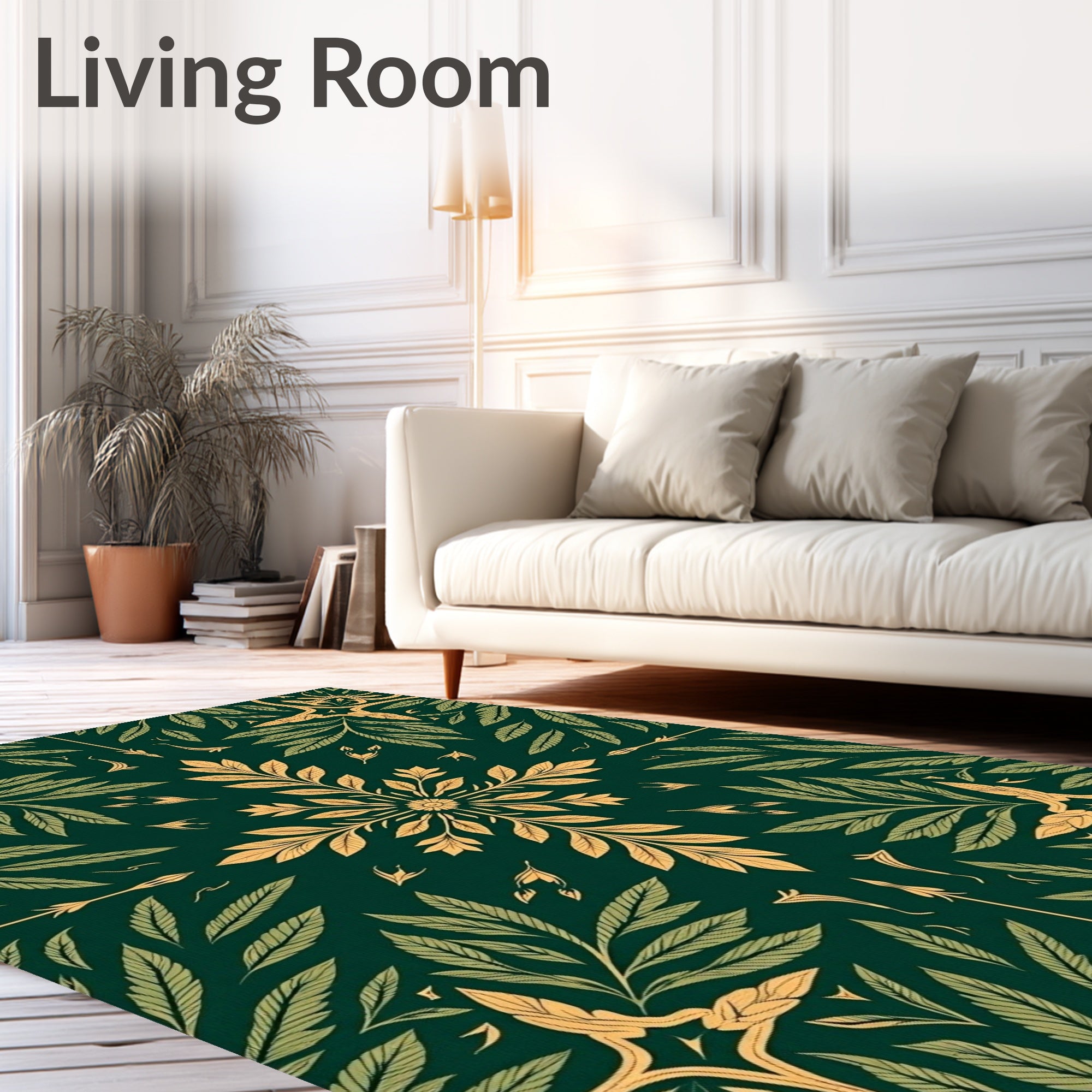 Emerald Green Golden Leaf Fretwork Rug