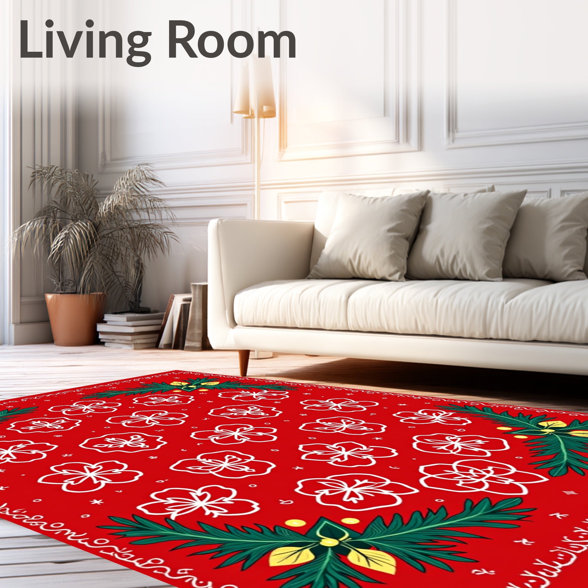 Red Festive Floral Branch Rug