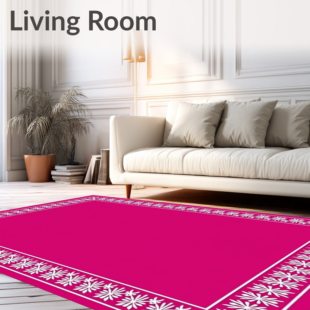 Vibrant Fuchsia Floral Border Rug