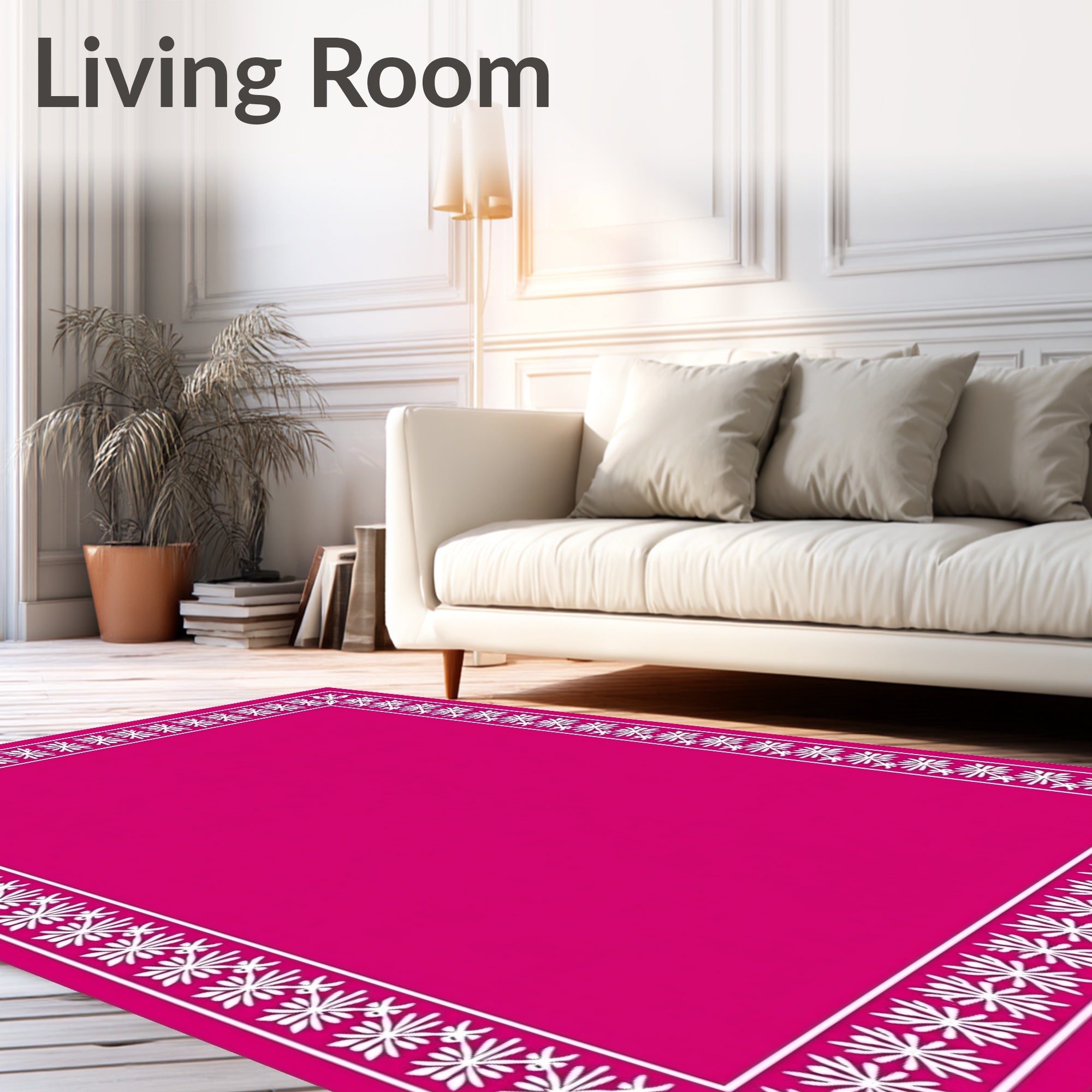 Vibrant Fuchsia Floral Border Rug