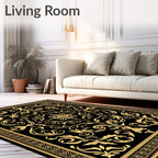 Golden Black Baroque Scroll Rug