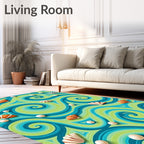 Aqua Lime Swirl Seashell Pearls Rug