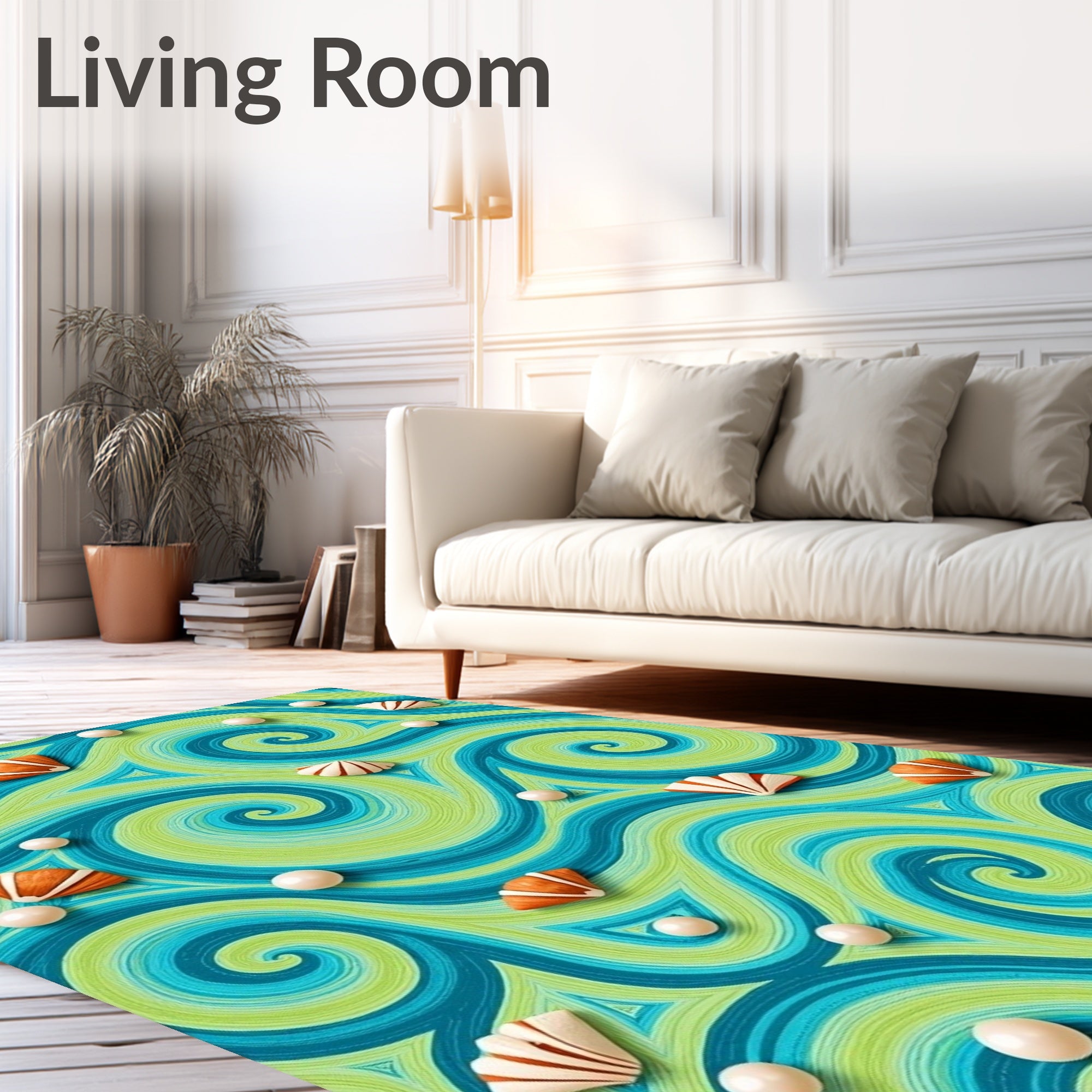 Aqua Lime Swirl Seashell Pearls Rug