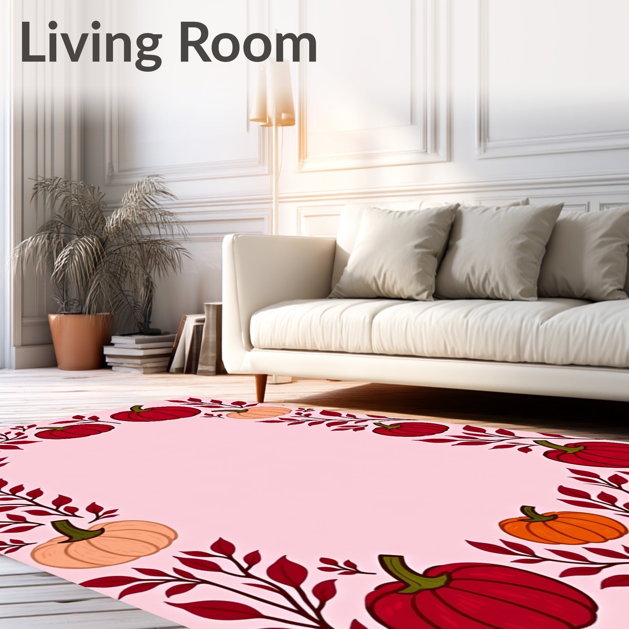 Harvest Blush Pumpkin Foliage Border Rug