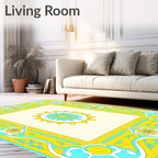 Yellow Aqua Sunburst Border Rug