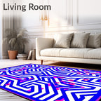 Abstract Blue White Geometric Maze Rug