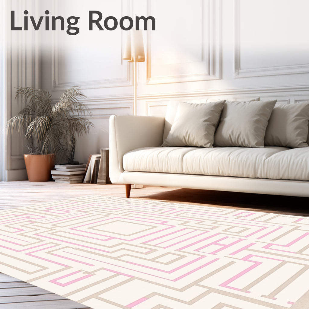 Pink and Beige Geometric Maze Rug