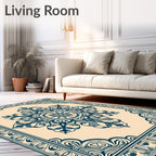 Navy Blue Floral Medallion Border Rug