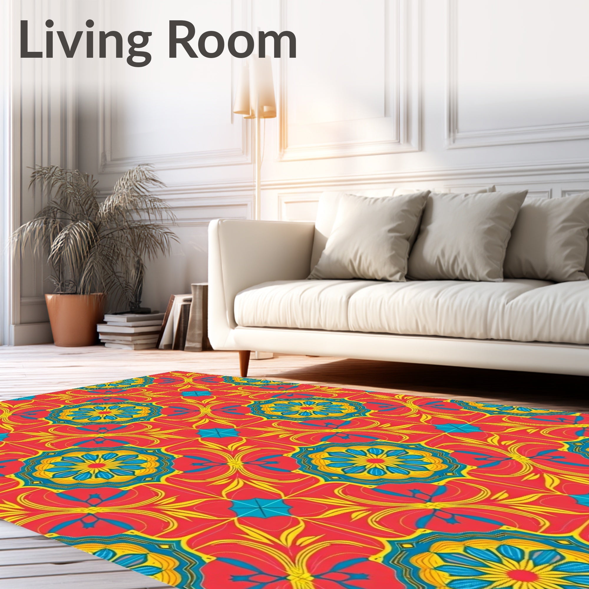 Vibrant Red Medallion Kaleidoscope Rug