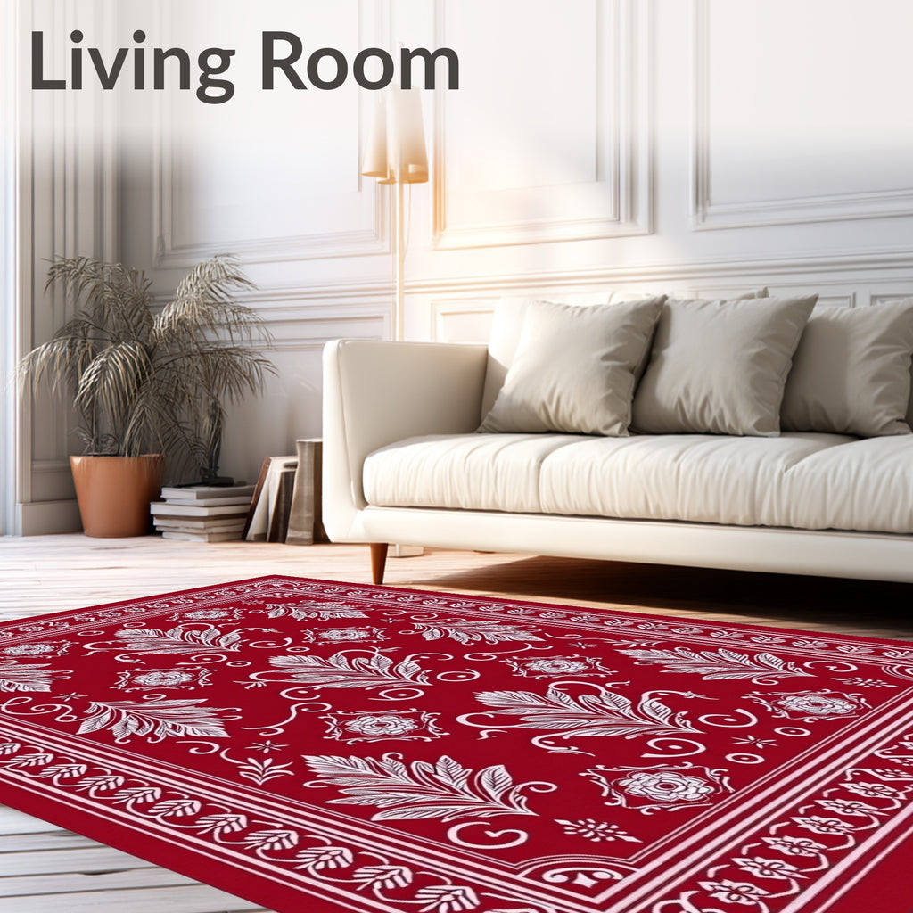 Crimson White Floral Acanthus Scroll Rug
