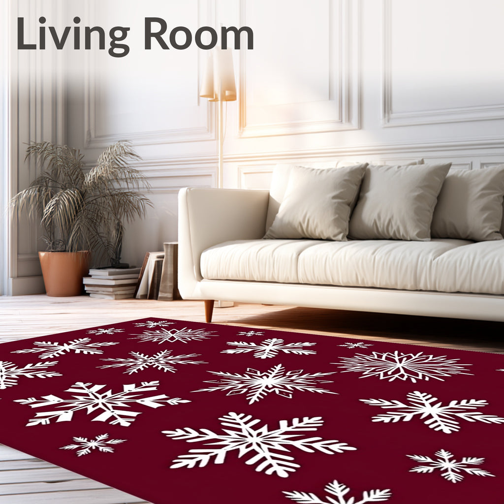 White Snowflakes on Deep Burgundy Background Rug