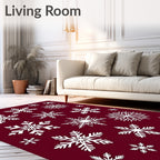 White Snowflakes on Deep Burgundy Background Rug