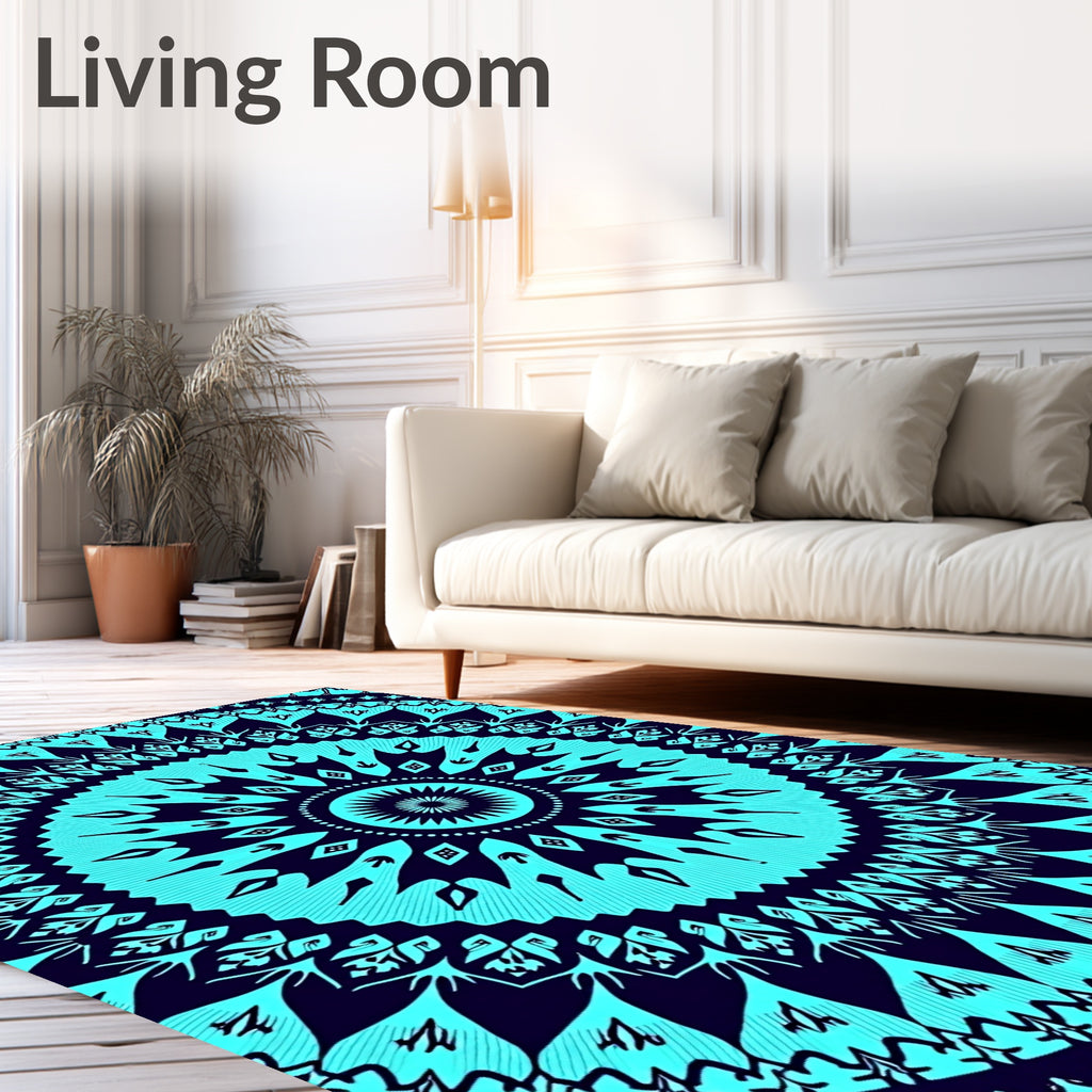 Bold Teal Mandala Rays Rug