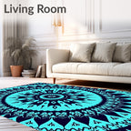 Bold Teal Mandala Rays Rug
