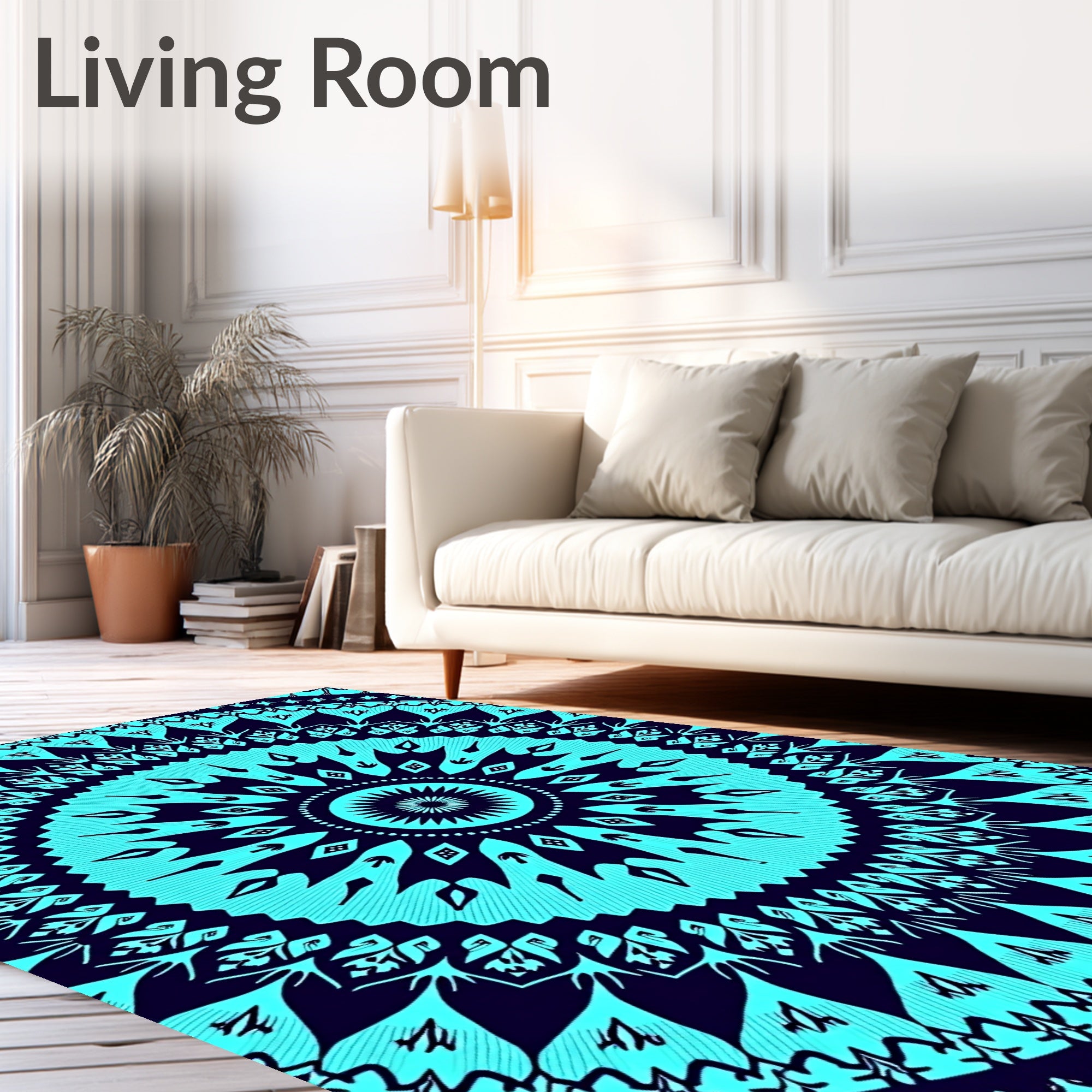 Bold Teal Mandala Rays Rug