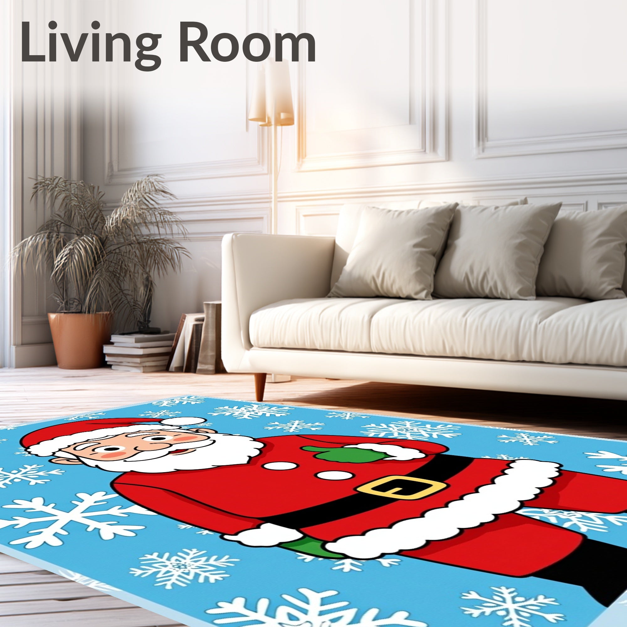 Festive Santa Claus Snowflakes Background Rug