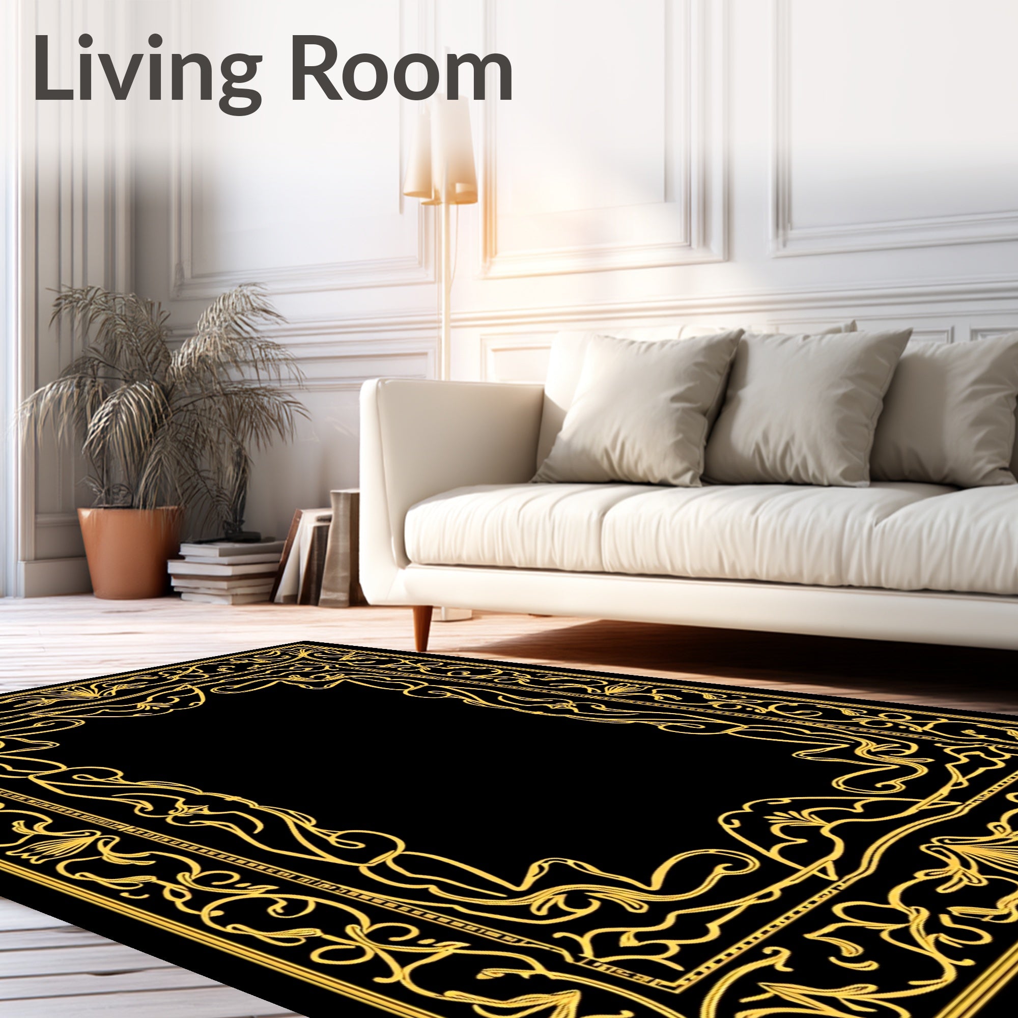 Ornate Gilded Floral Scroll Frame Rug