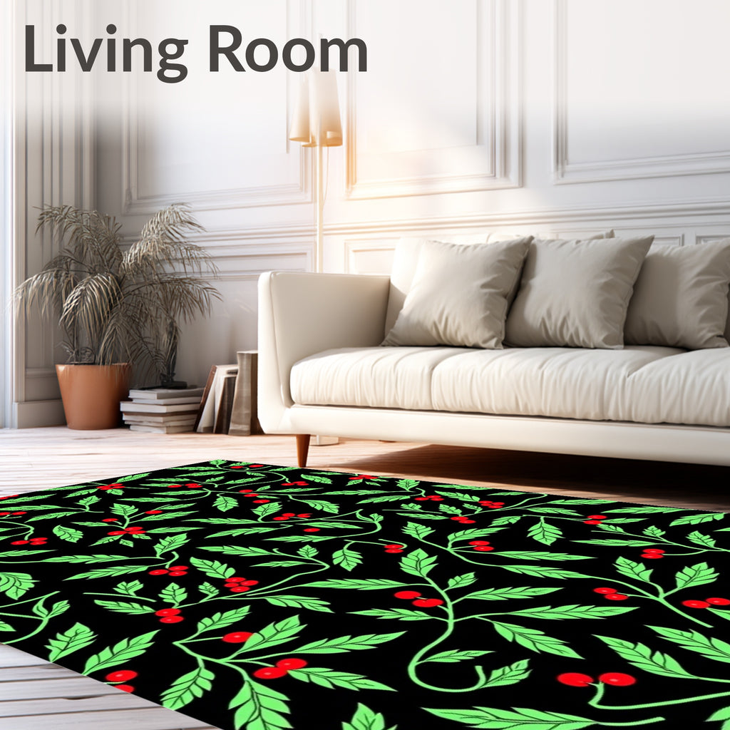 Black Red Green Holly Sprig Rug