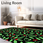 Black Red Green Holly Sprig Rug