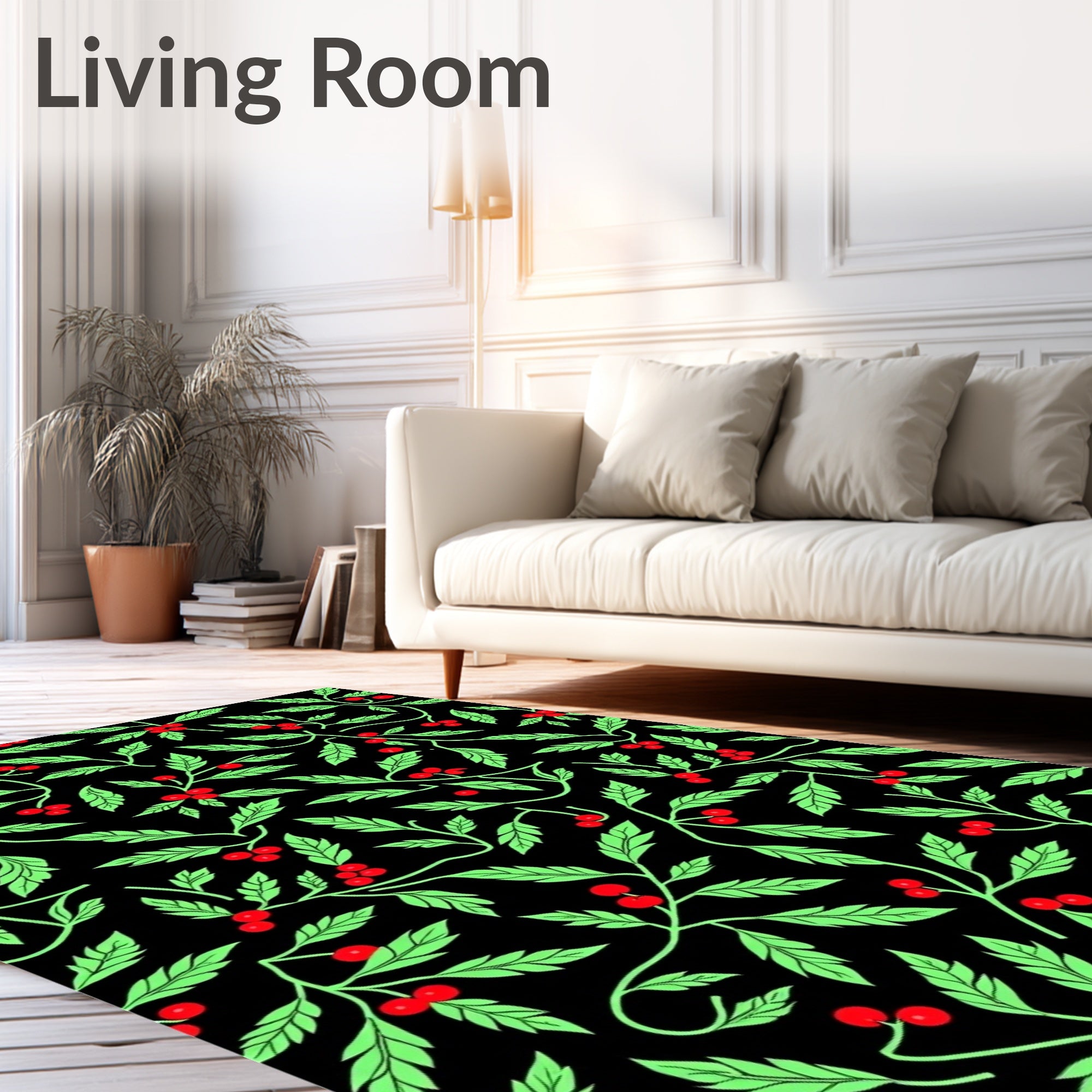 Black Red Green Holly Sprig Rug