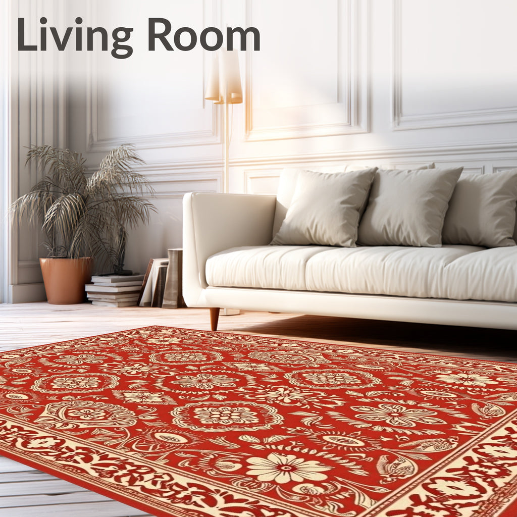 Cardinal Red Floral Medallion Traditional Rug