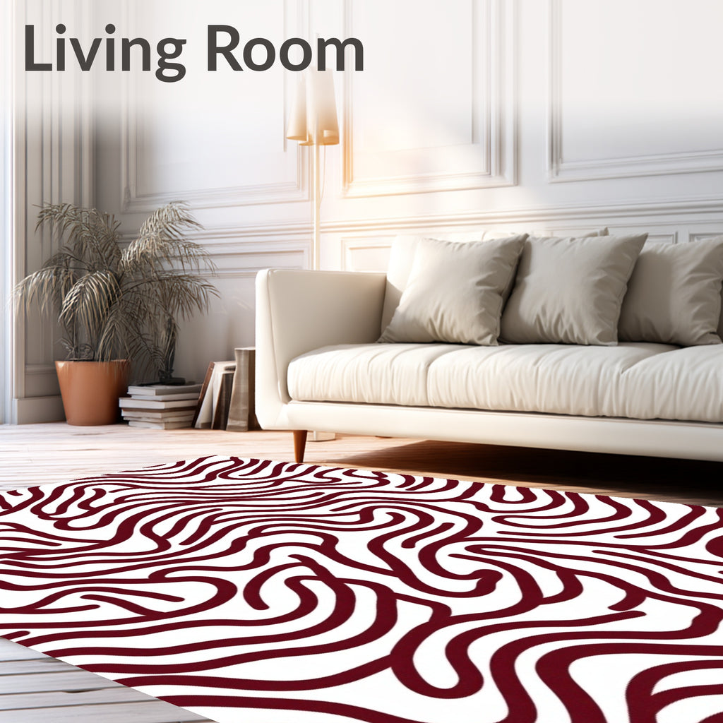 Dark Red Wavy Maze Lines Rug