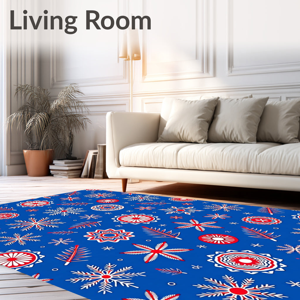 Bright Red White Snowflake Medallion Rug