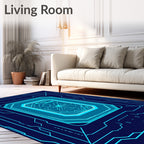 Cyan Circuit Board Frame Rug