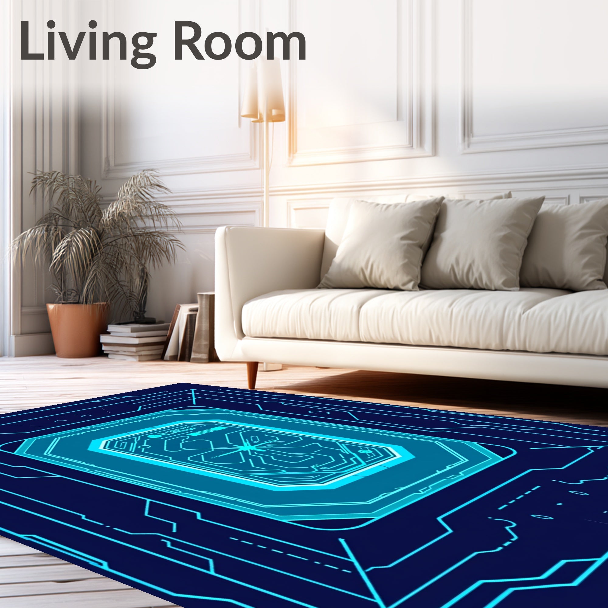 Cyan Circuit Board Frame Rug