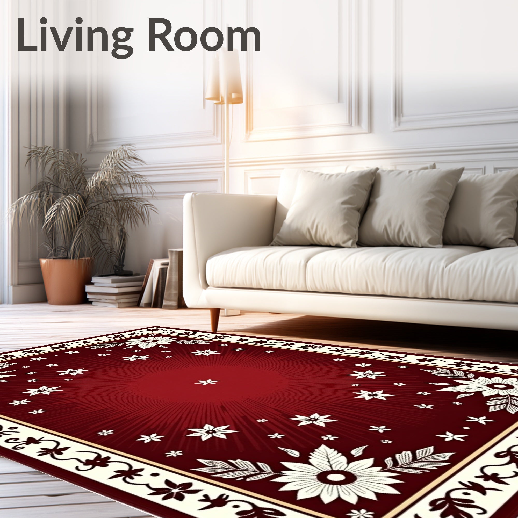 Red Floral Burst Medallion Border Rug