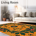 Orange Holly Berry Floral Border Rug