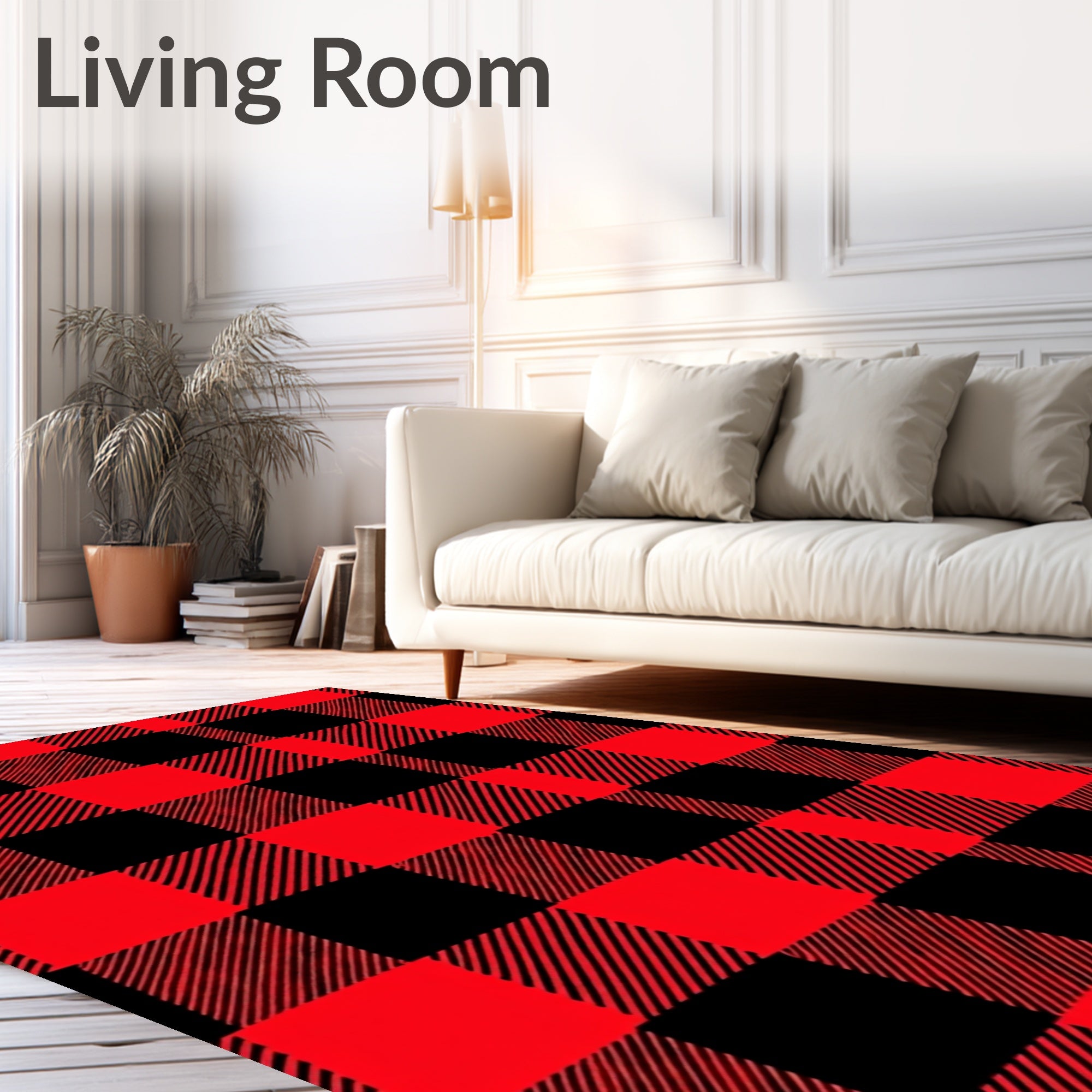 Bold Red Black Buffalo Check Plaid Rug