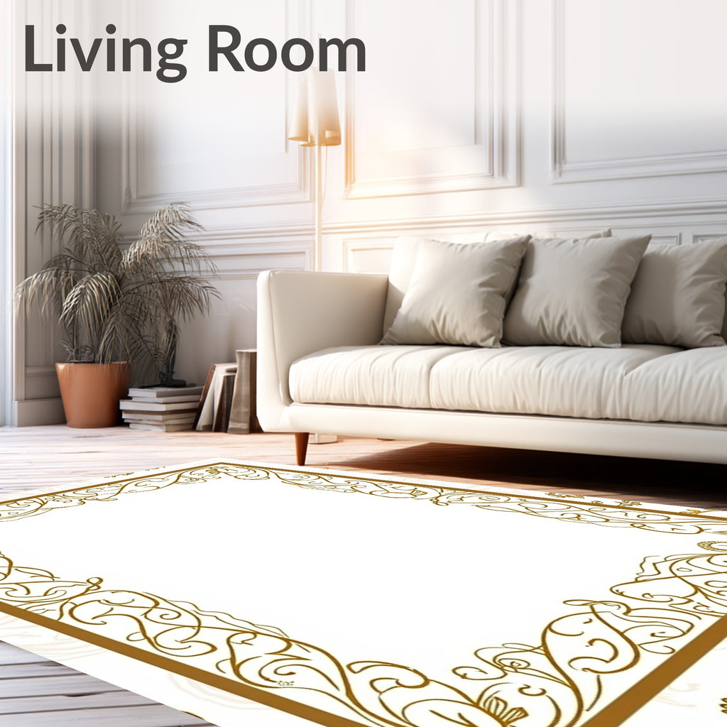 Golden Swirling Vine Art Nouveau Border Rug