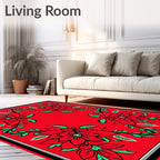 Crimson Floral Botanical Arrangement Rug