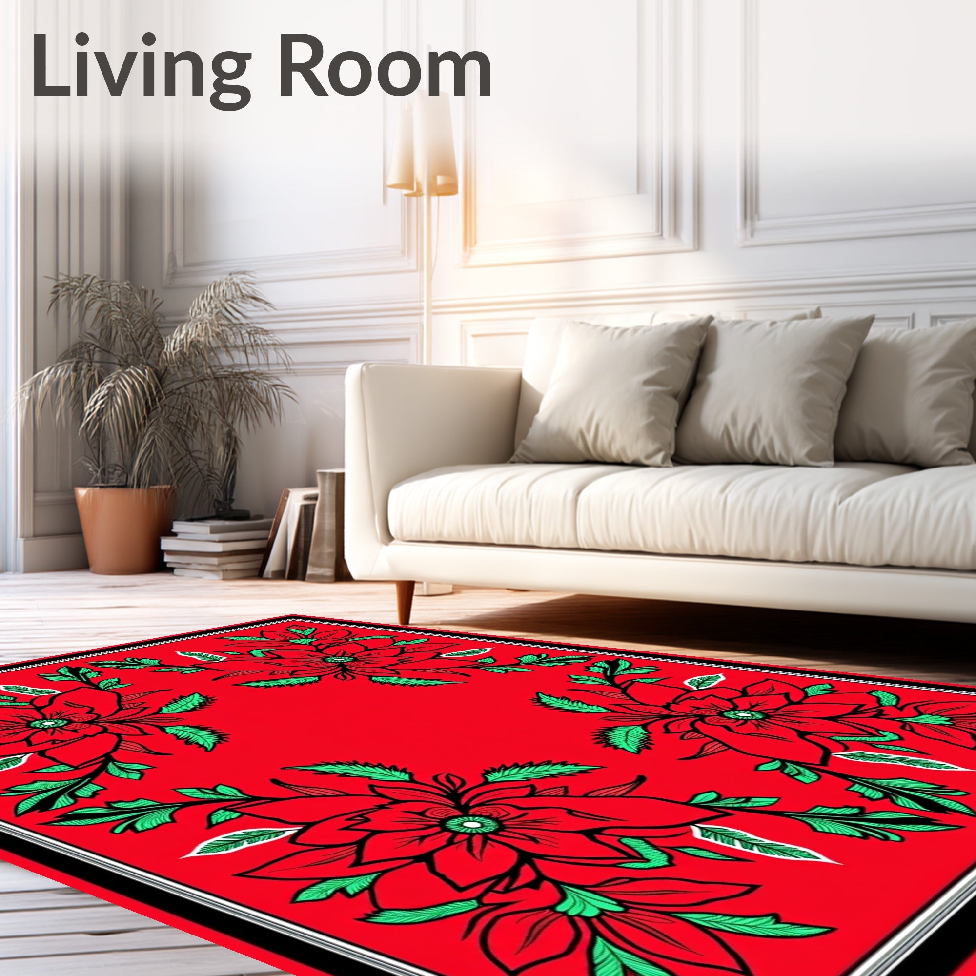 Crimson Floral Botanical Arrangement Rug