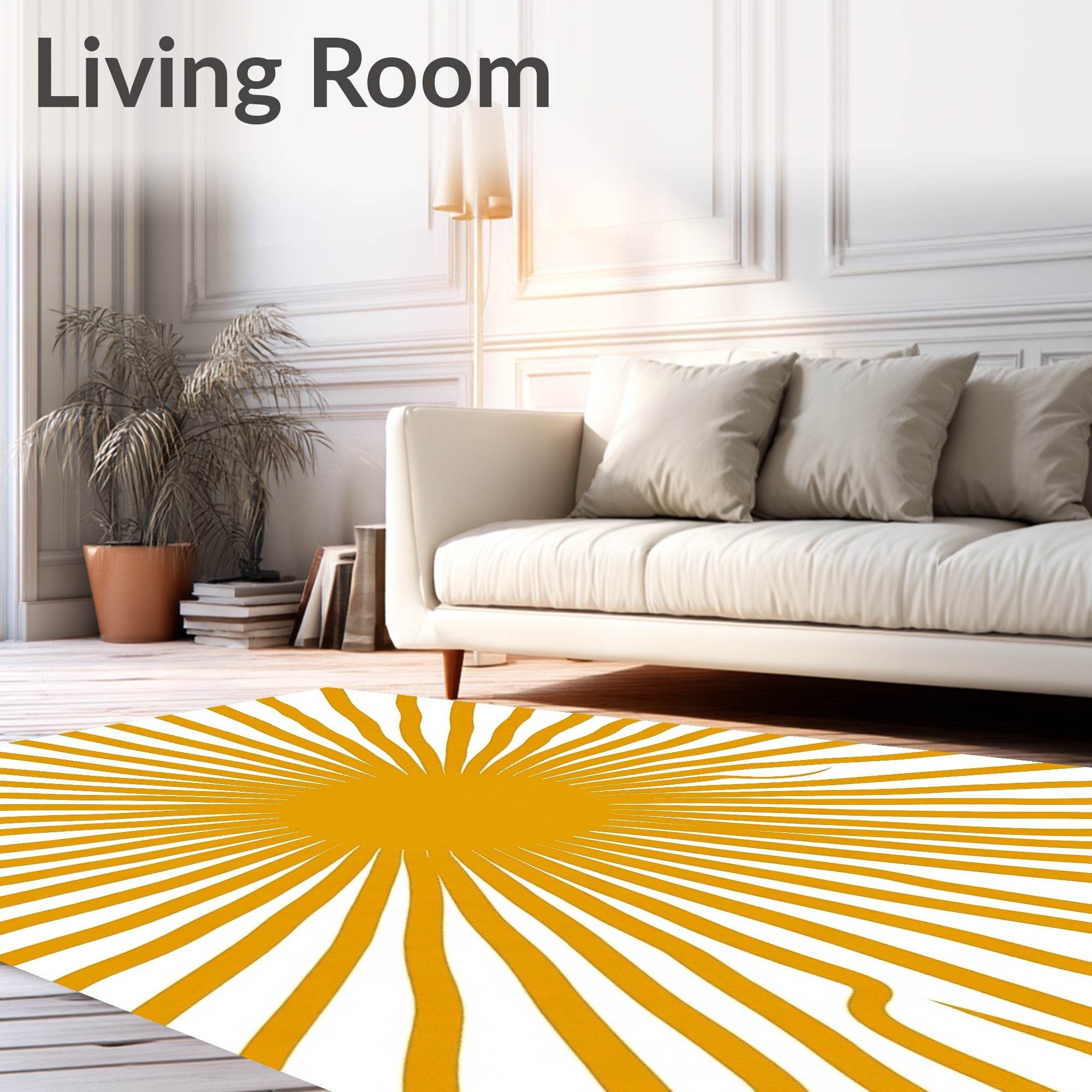 Golden Sun Burst Rays Rug