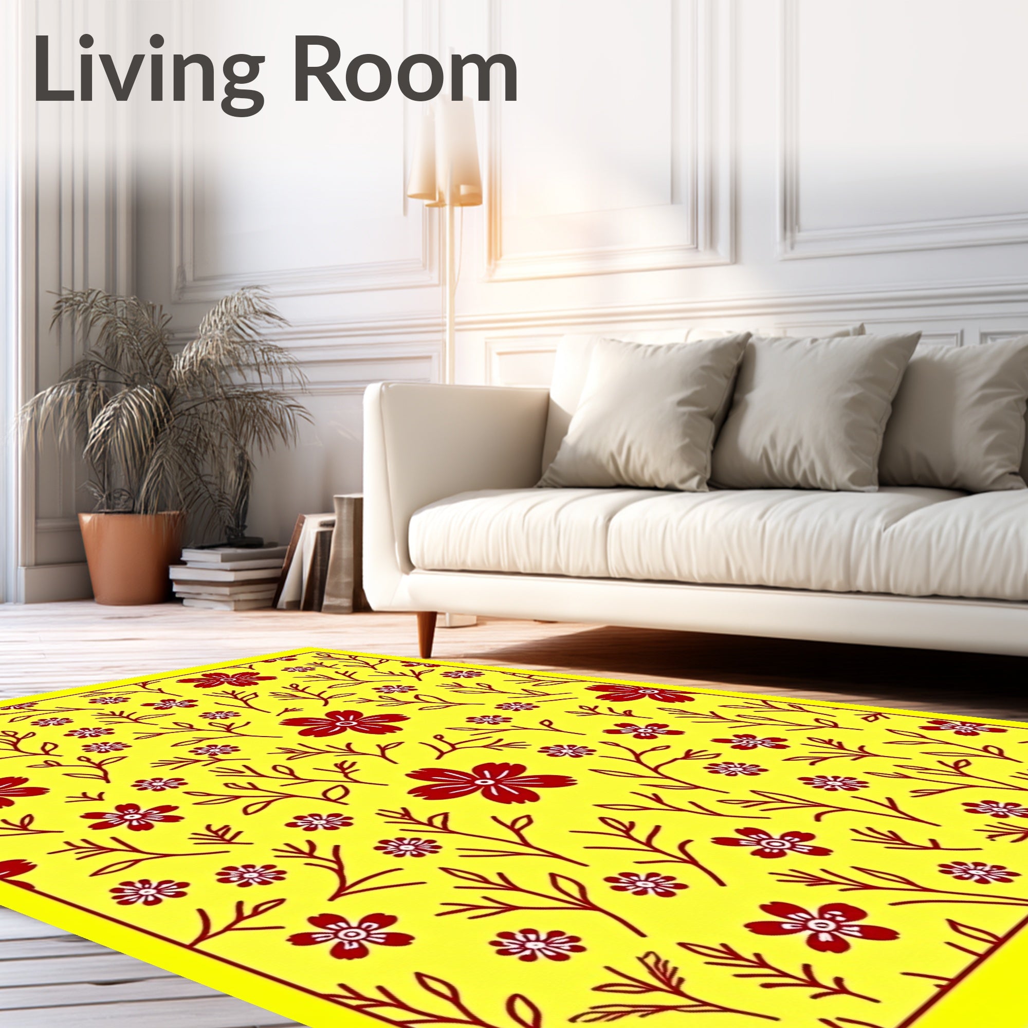 Sunny Yellow Red Floral Branch Rug
