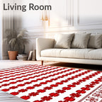 Bold Red Bordered Repeating Flowers Rug