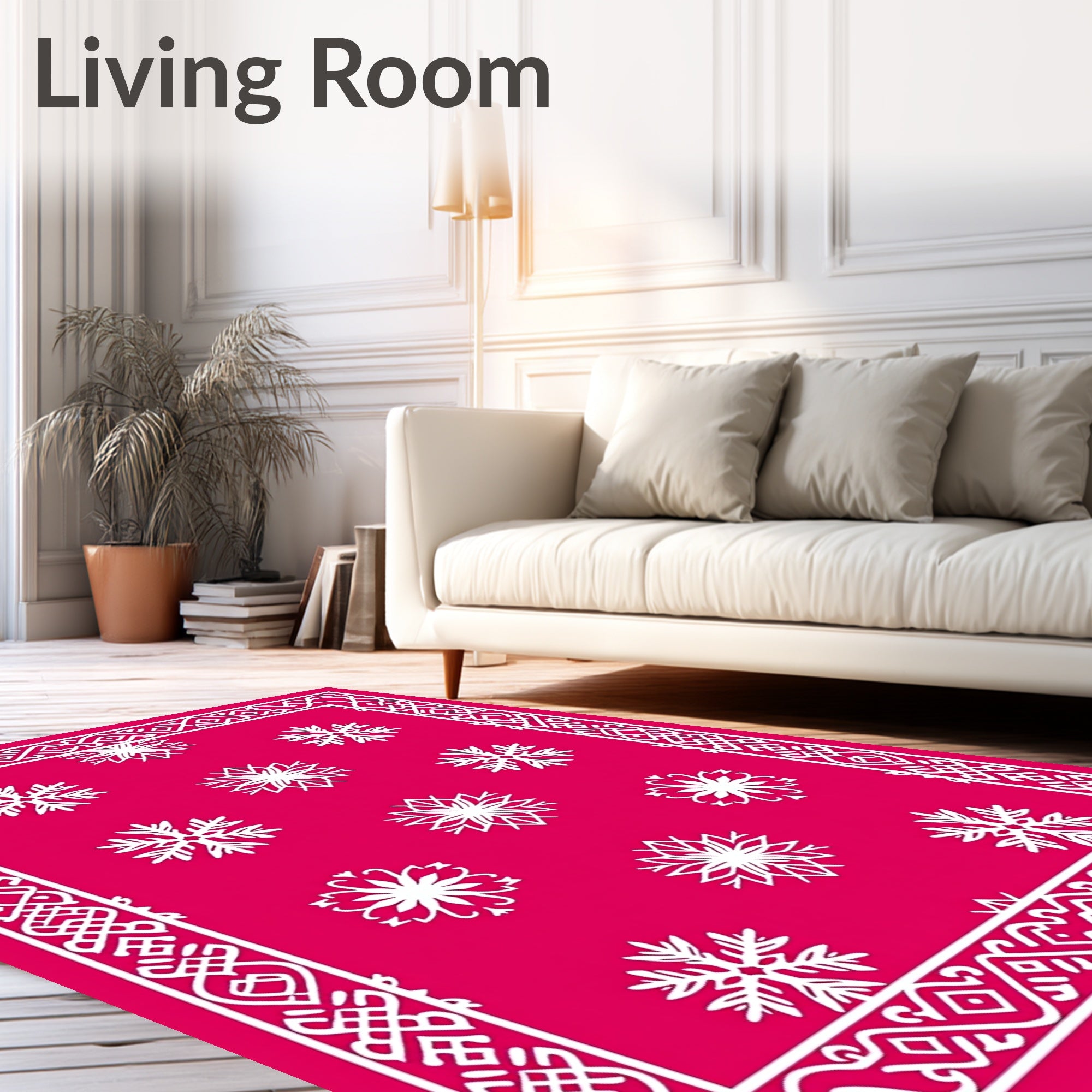 Fuchsia Snowflake Intricate Border Rug