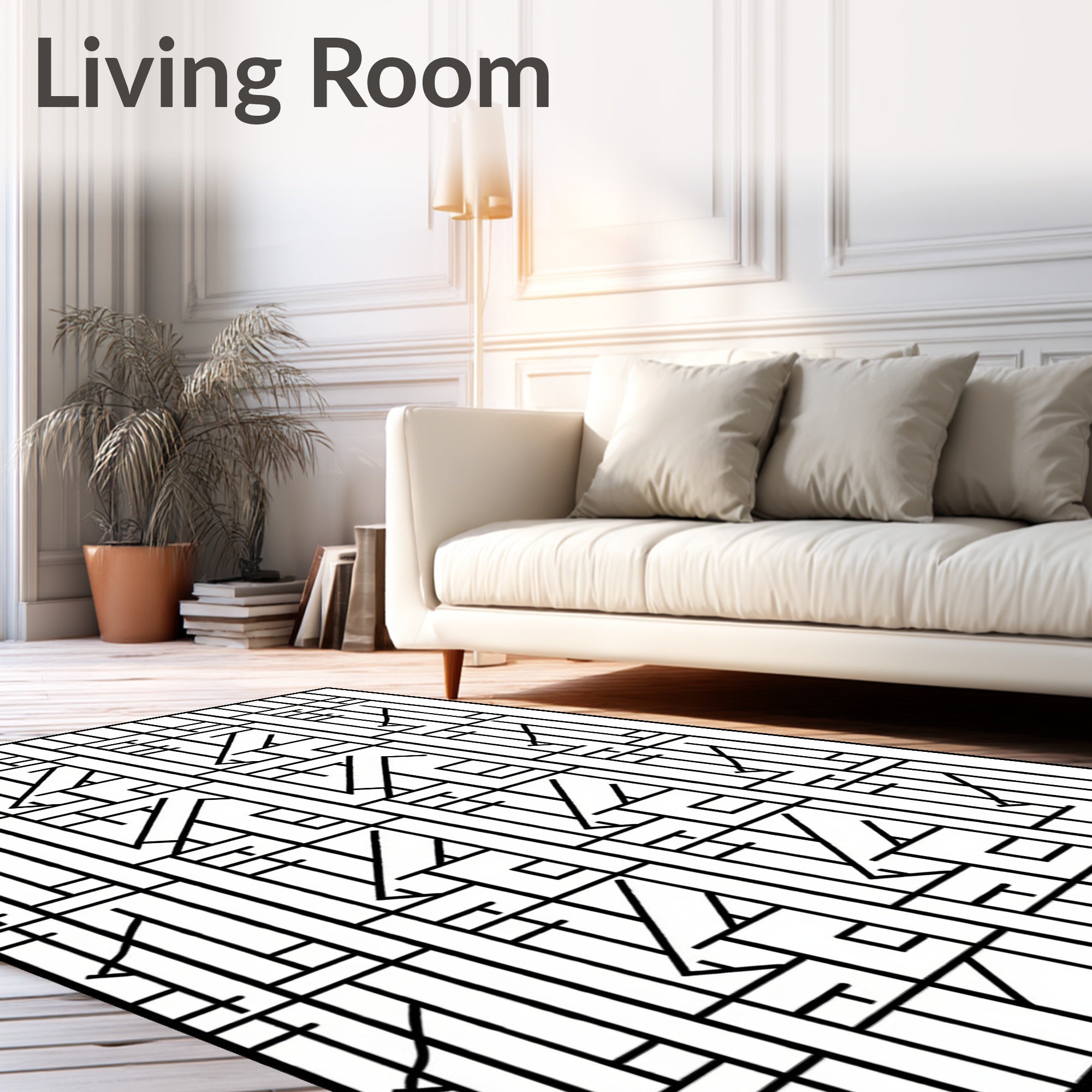 Monochrome Geometric Labyrinth Interlock Rug