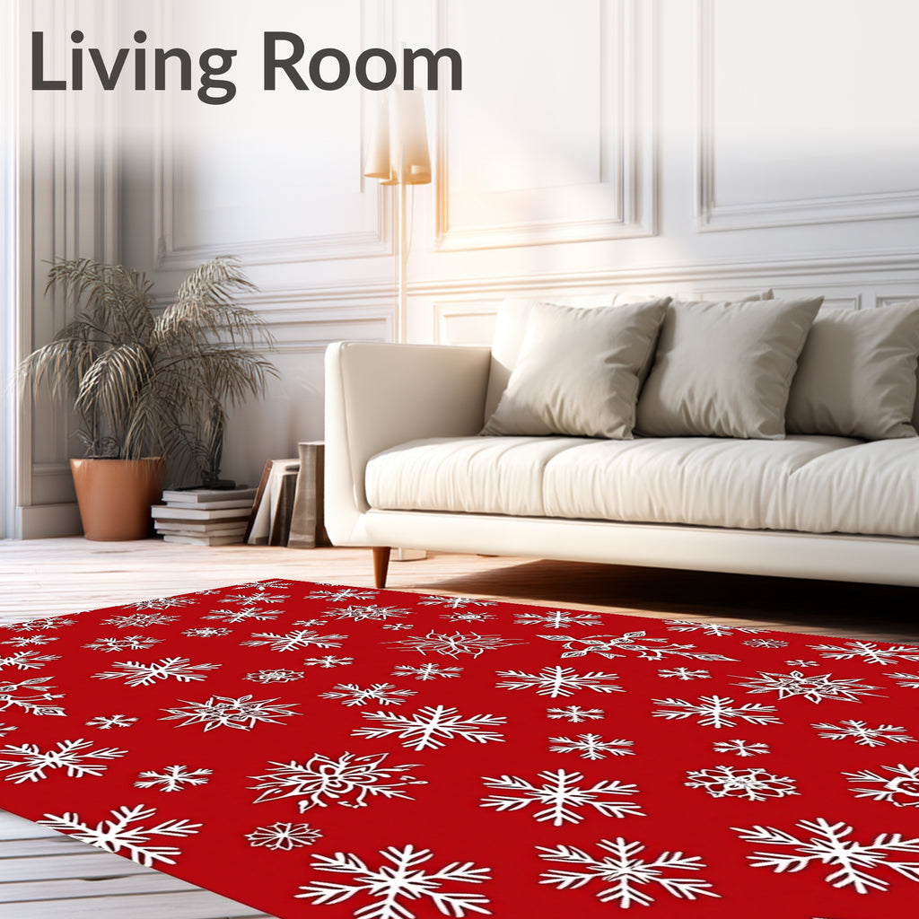 Crimson White Snowflake Scatter Rug