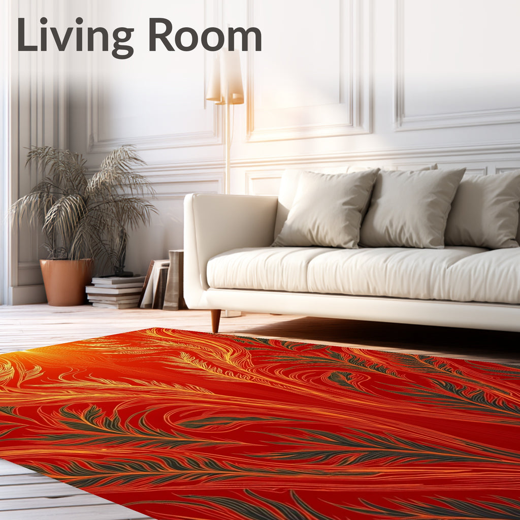 Crimson Gold Feathered Nature Intricate Rug