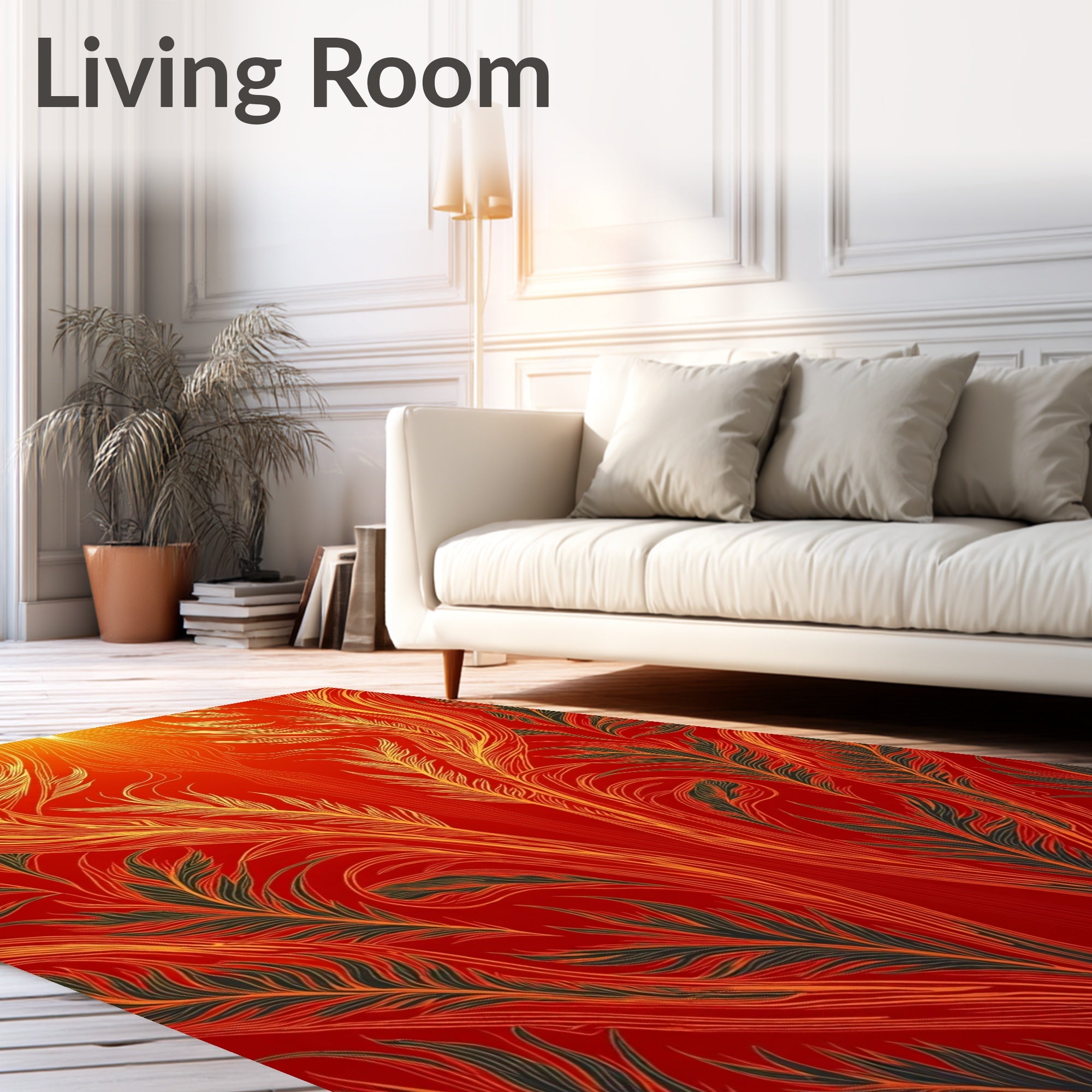 Crimson Gold Feathered Nature Intricate Rug