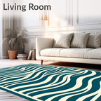 Deep Teal Ivory Flowing Waves Rug